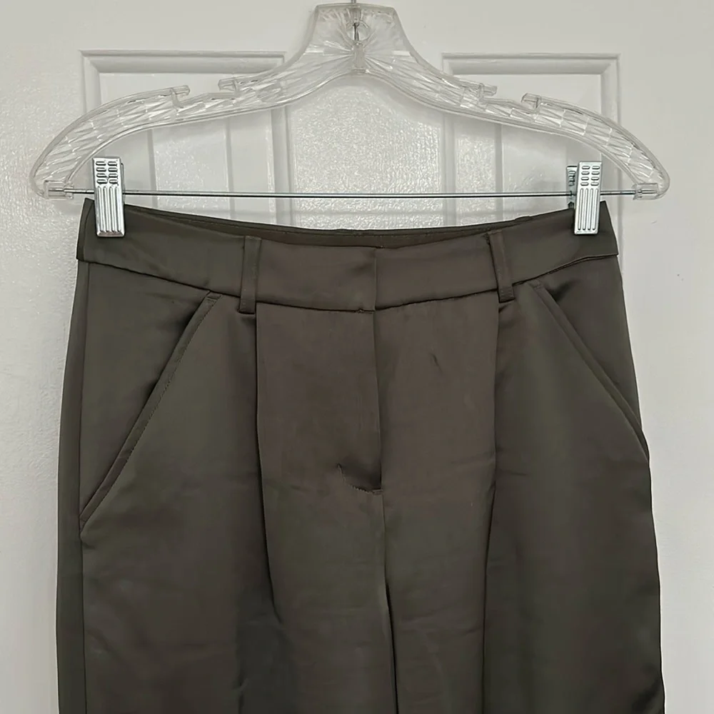 *Excellent Condition* Express, Wide Leg, High Waist, Green, Shiny, Cargo Pants - Picture 3 of 11